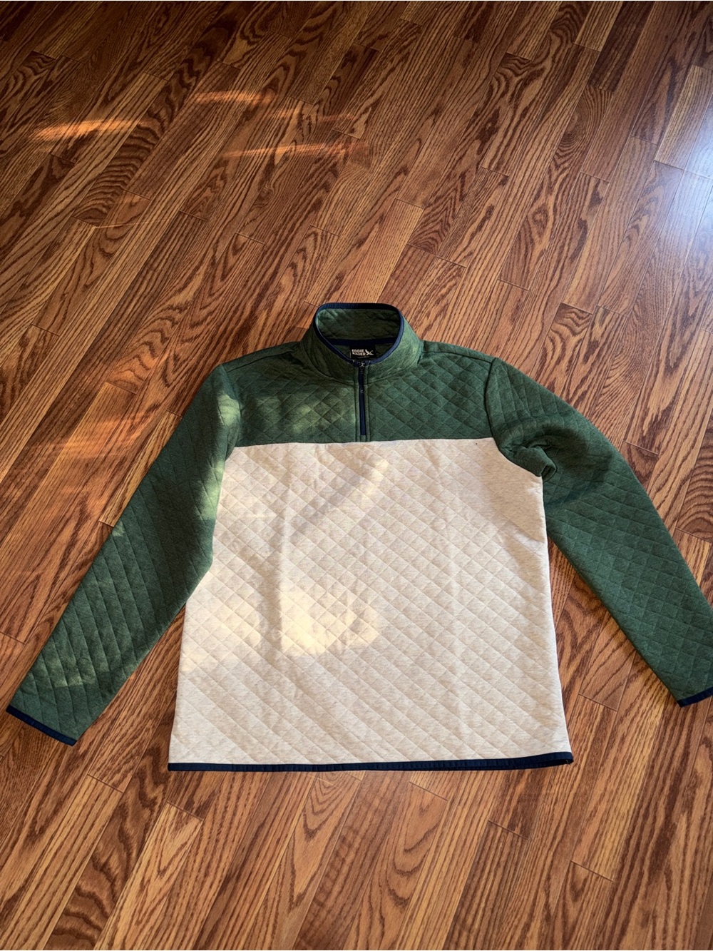 Eddie Bauer Quilted Quarter-Zip Sweater - Green & Cream - sz M